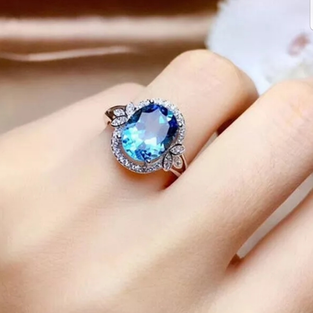 NEW 18k GOLD PLATED WOMEN BLUE AQUAMARINE RING - Picture 2 of 4